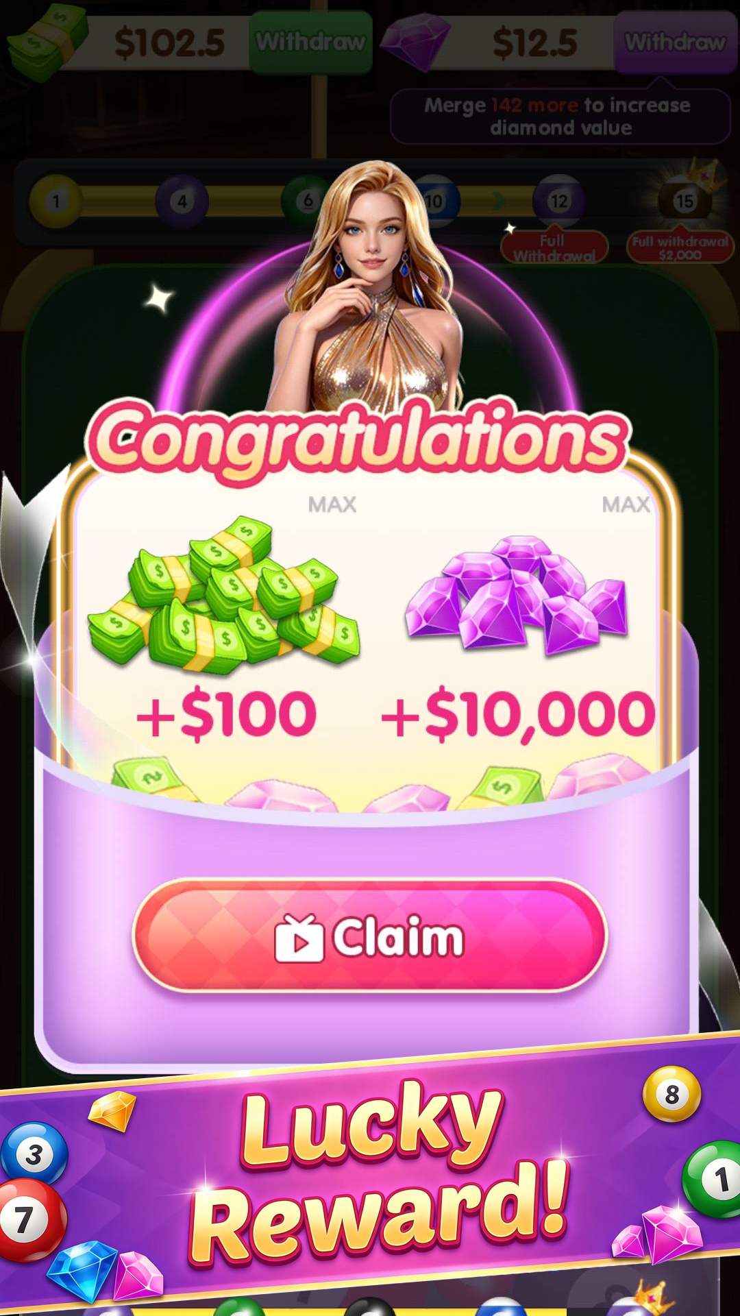Pool Merge Master — build combos with milestone progress bar
